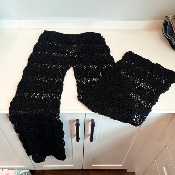 NWT Kroshetta Handmade Black Crocheted Pants Swimsuit Coverup Bottoms M - Picture 1 of 6